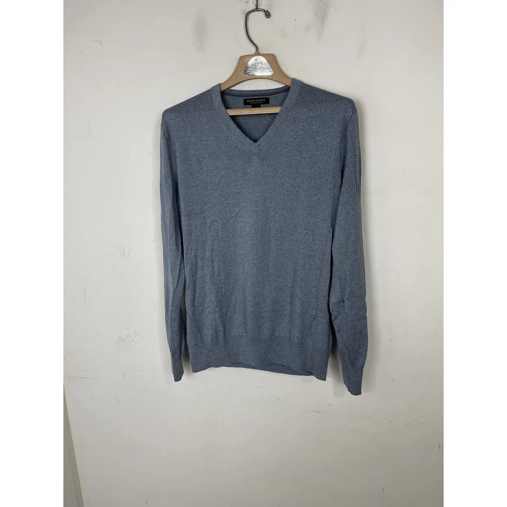 Banana‎ Republic Men's M Luxury Blend Silk Cotton Cashmere V-Neck Sweater blue